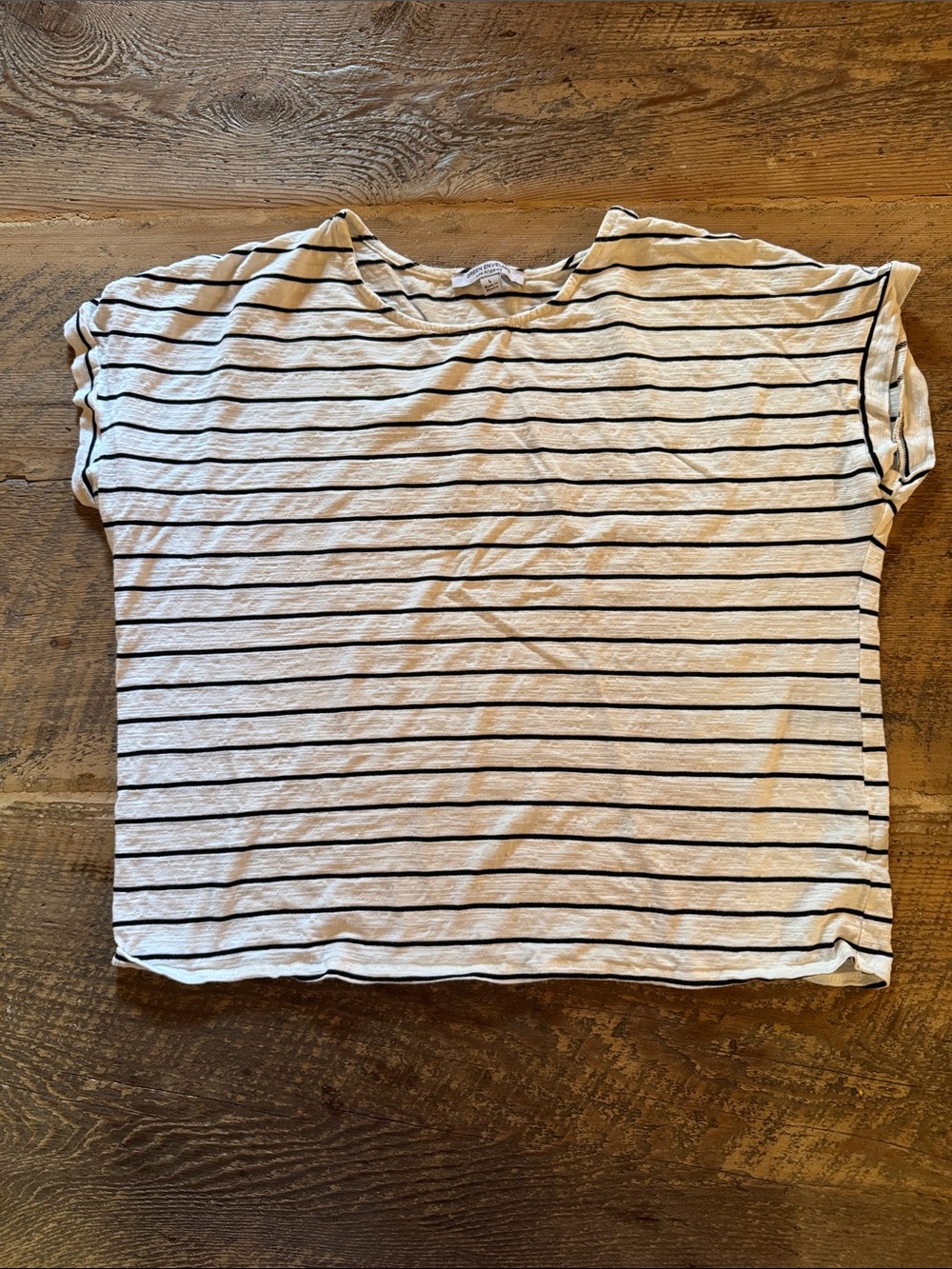 Green Envelope White and Black Striped Short Sleeve Tee Top - NEW / NEVER WORN